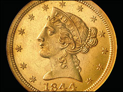 1844 liberty Gold coin obverse